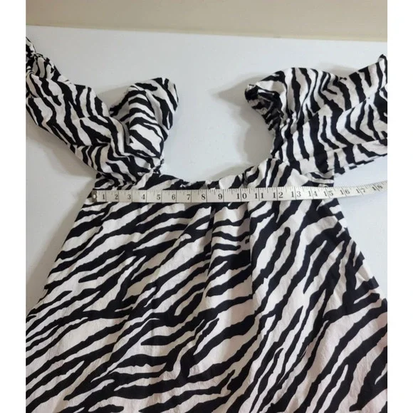 ZARA Poplin Long Sleeve Tunic Top Black Zebra Print Pockets Women's Size Large - Picture 4 of 13